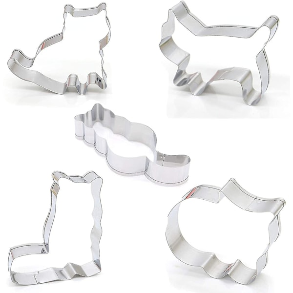 Kakformar Set, 5 st Rostfritt Stål Söta Gående & Sittande Katt Serie DIY Kakform Äggform Tecknad Bakform, Fondantverktyg Pa