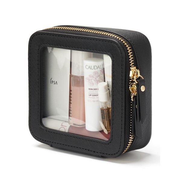 Mini Clear Black Makeup Bag - Cute square makeup bag with zipper