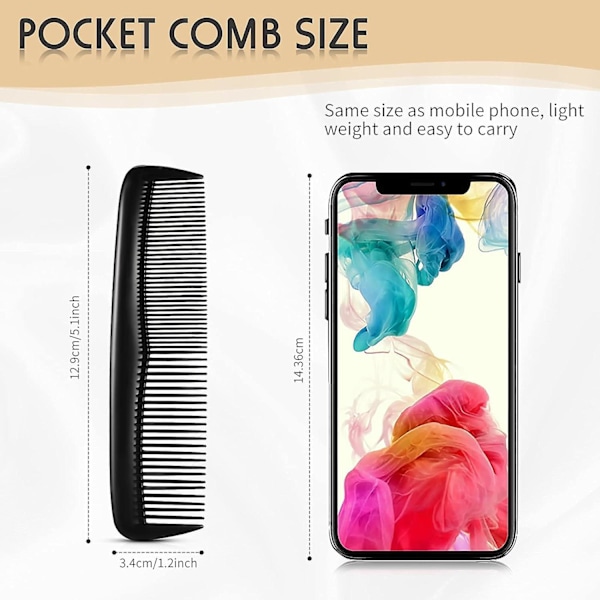 2 Bags of 24 Black Hair Combs, Fine and Standard Tooth Hair Cutting Combs, Fine Combs