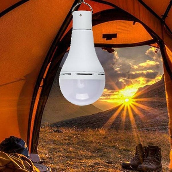 LED solcellslampa, USB laddningslampa 7W, lämplig för camping, bergsklättring (fjärrkontroll + glödlampa + solpanel  komplett set)