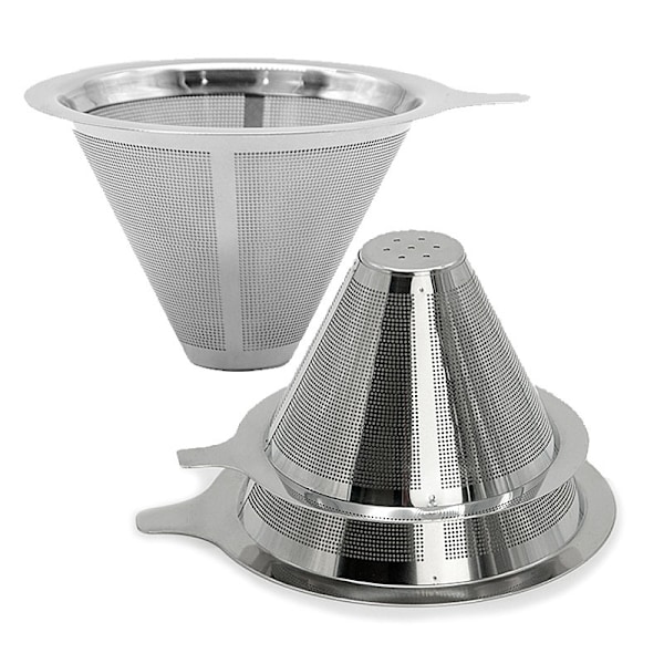 Kaffefilter i rustfrit stål Multifunktionelt filter med dobbelt lag Tragt Genanvendelige kaffebrygningsværktøjer