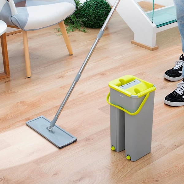 Flatmopp & Hink Set: 360° Roterande, 140cm Skaft
