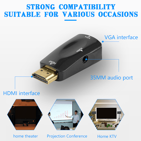 HDMI-kompatibel hann til VGA hunn adapter Mobil skjermspeilmottaker for projektormonitorer