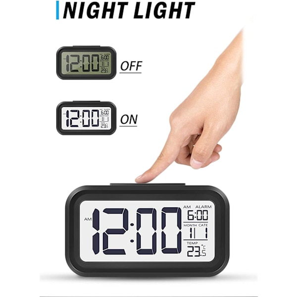 Digital Väckarklocka LED Bakgrundsbelysning Tyst Snooze Skrivbordskalender Elektronisk Tårtformad Skrivbordsklocka (Svart)