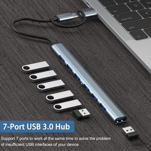 USB-hubb 3.0 med 7 portar, VIENON Aluminium USB C till USB 3.0-hubb för MacBook, Mac Pro/Mini, iMac, PS4, PS5, Surface Pro, Flash Drive, Samsung