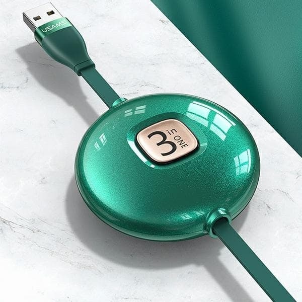 USAMS U69 3-i-1 kabel 1m grön/grön (Lightning/microUSB/USB-C) SJ508USB03 (US-SJ508)