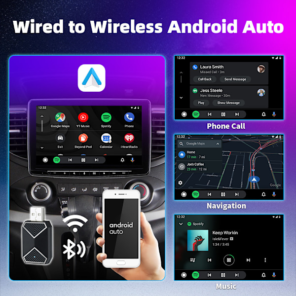 2 I 1 Mini trådløs CarPlay & Android Auto-adapter til iPhone & Android – Nyd friheden fra ledninger
