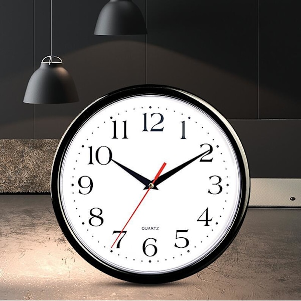 Black Wall Clock Quiet, non-ticking 10 inch quality quartz alloy