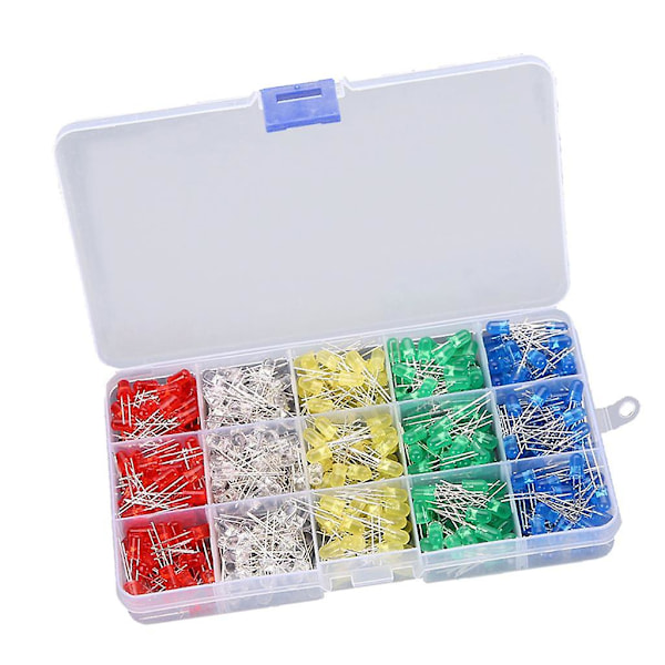 500 stk Assorterte 5mm LED-lamper Hvite/gule/røde/blå/grønne Dioder DIY-sett