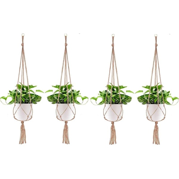 4-pak macrame potteholdere for planter, hengende blomsterpotte, plantehenger, hengende dekorasjon for hjem, balkong, 4 taupotter, 105 cm