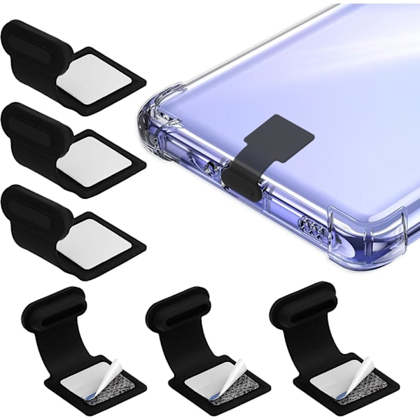 (6 stk, Svart) Type C-port støvplugg, USB C støvplugg for telefon Type-C silikon ladeport støvbeskyttelse med