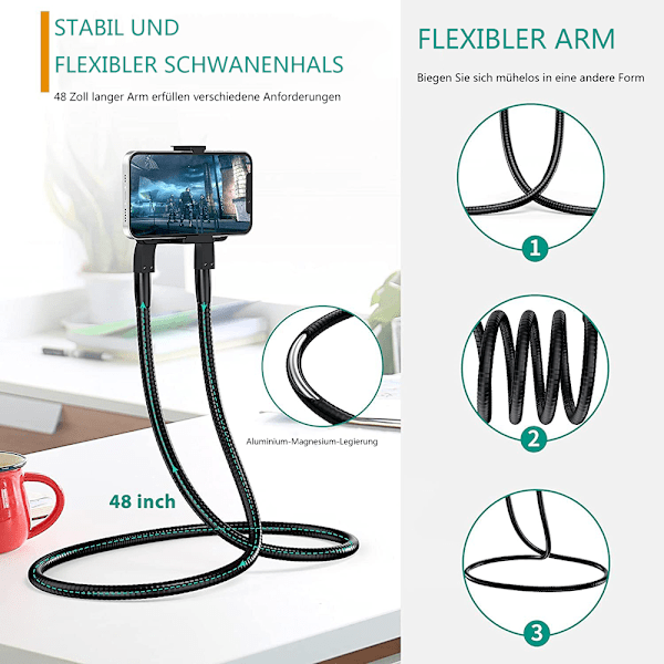Mobiltelefonhållare Säng Universal Mobiltelefonhållare Svanhals Flexibel Lång Arm Nacke Mobiltelefonhållare Bord Multifunktionell Mobiltelefonhållare