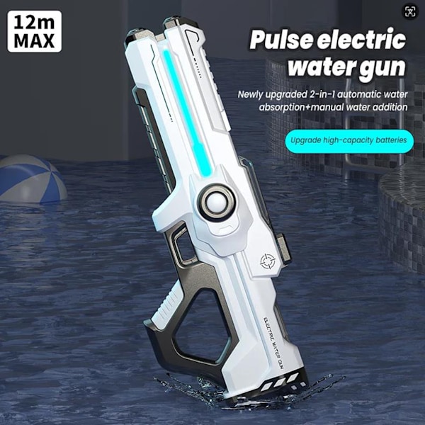 Automatisk vattenpistol med sugfunktion, bärbar och kraftfull vattenleksak med färgglatt ljus för barn