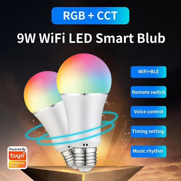 Tuya Wifi+ble Smart LED-lampa Rgb+cct 9w E27 LED-lampa Hem Sovrum Fest Dekoration