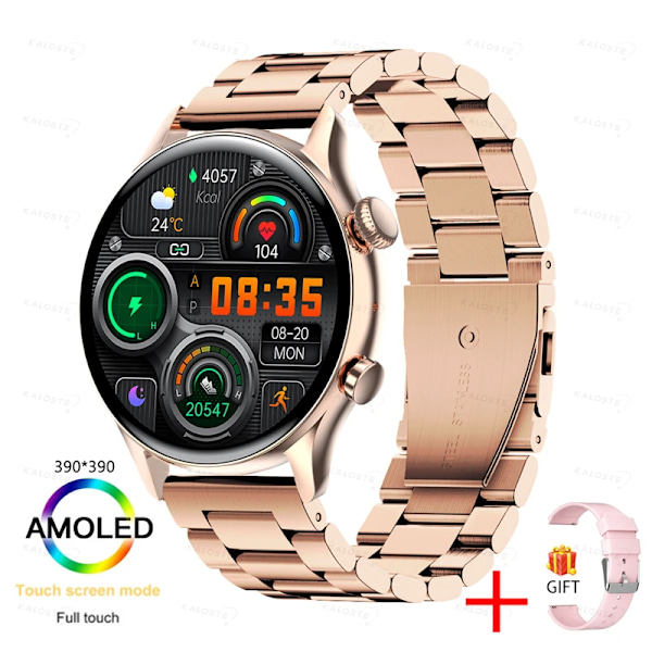 KAVSUMI Smartklocka AMOLED HD-skärm Alltid på-display Damklockor Bluetooth-samtal IP68 Vattentät Sport Fitness Herr Smartwatch Golden Stee