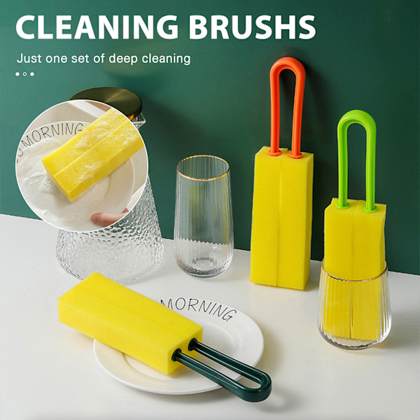 High Density Sponge Cup Brush with Long Handle Reusable Water Bottle Brush