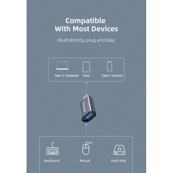 USB Hane till USB-C Hona höghastighetsdataöverföring, USB A till USB C grå
