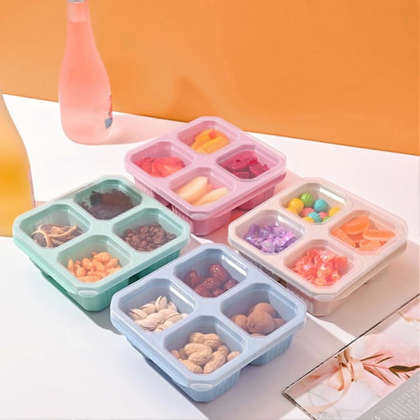 4 st Snacksboxar med 4 Fack Återanvändbara Lättöppnade Lock Snacksbehållare för Barn Vuxna Stapelbara Matförvaringsbehållare för Skola H (LGL)