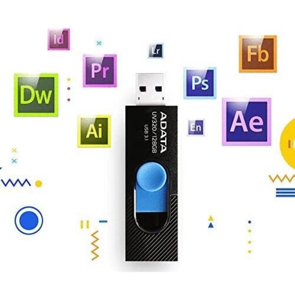 ADATA UV320 USB 3.1 128 GB Hurtig Slide Uten Lokk Minnepenn Svart