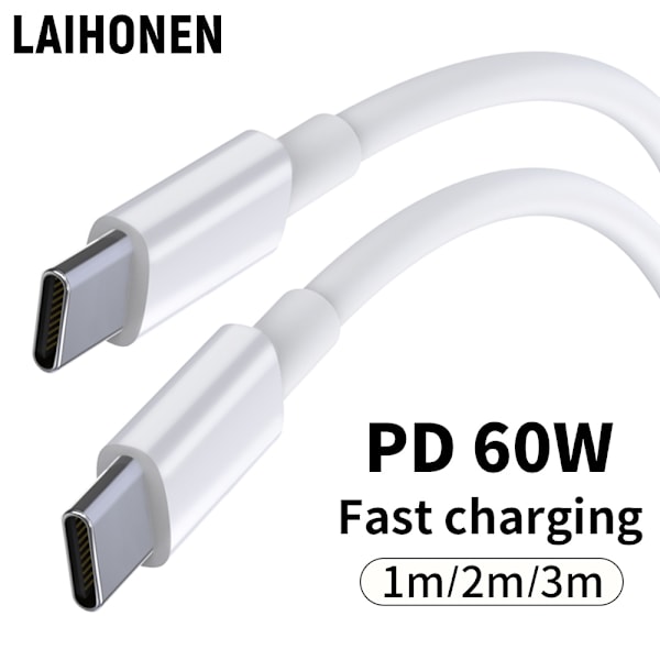 3M pikalatauskaapeli, 2 kpl USB C - USB C -kaapeli PD 60W