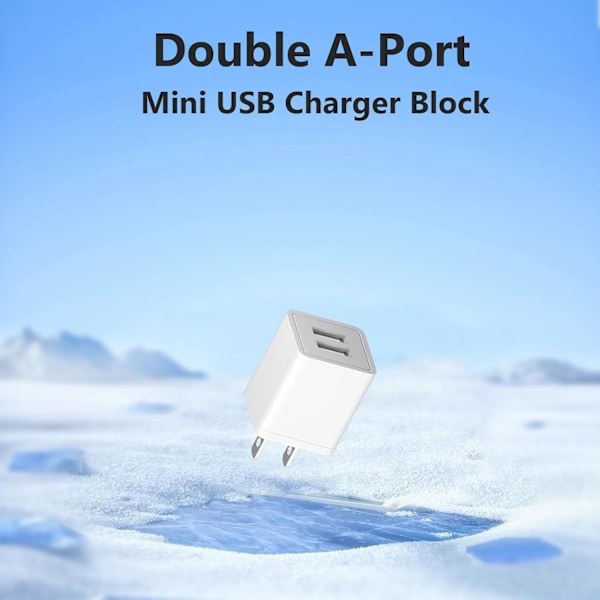 USB-lader, 2-pakning Bærbar, 5V 2.1A Dobbel USB-A Port Ladekloss, Kompatibel med iPhone, Android, Garmin Klokke, Samsung Klokke, etc.