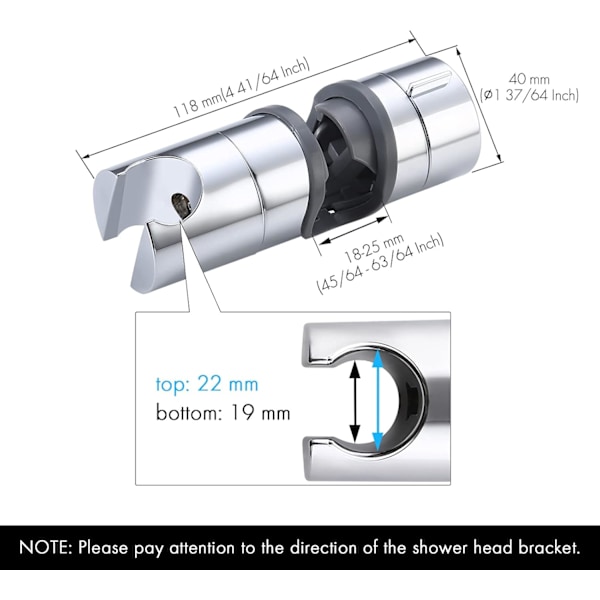 Dusjhodeholder Hånddusjholder Erstatning for 18-25MM Trykkstang Justerbar Dusjstang Holder Forkrommet, PB4-CH
