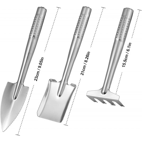 3-delt hageutstyr i rustfritt stål - Mini hageutstyr