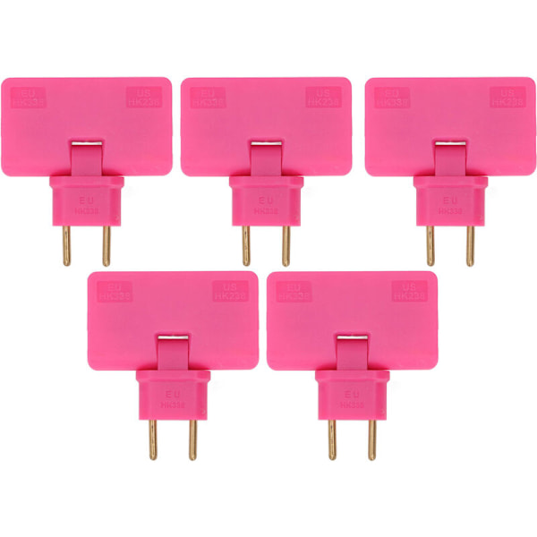 5-pack Langaton EU-pistorasiasovitin 180 astetta jatkojohto 1-3 EU-pistorasiaadapteri 110-250V Ruusunpunainen