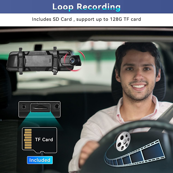 Spegel Dash Cam med Trådlös Apple CarPlay Android Auto, 1080P Fram och Bak Dubbel Dash Cam för Bilar, Lastbilar, 9,66\" IPS Pekskärm med Mörkerseende