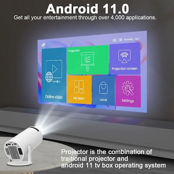 4K Minip projektor 10000 Lumen LED 1080P WiFi Bluetooth UHD Bärbar Hemmabio