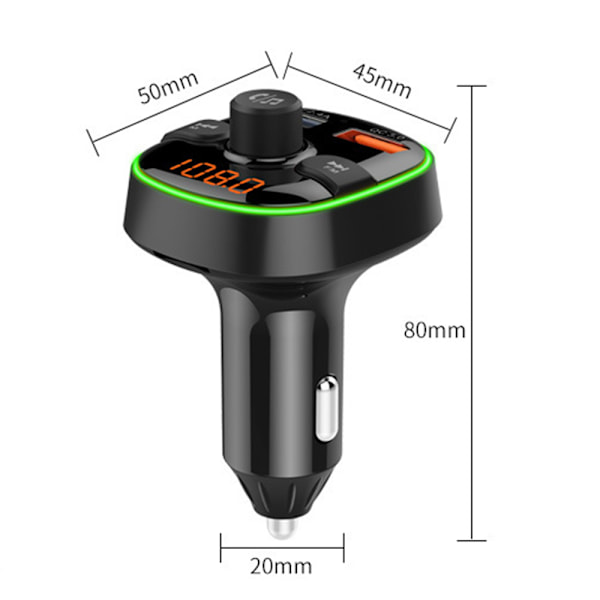 Bluetooth FM-lähetin autoon, QC3.0 langaton Bluetooth-radioadapteri Musiikkisoitin Laturi Autosarja handsfree-toiminnolla, 7-värisellä LED-taustavalolla, 2 USB-porttia