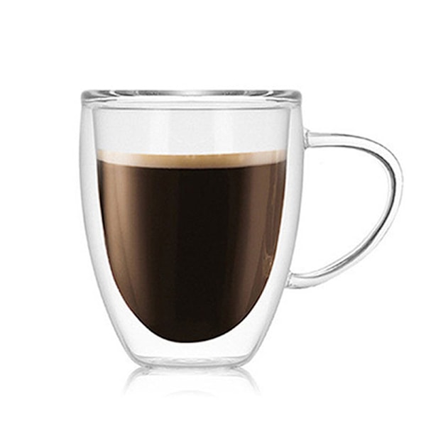 Kaffe Te kopp dubbelvägg glasmugg för hemkontor dricksvatten med handtag
