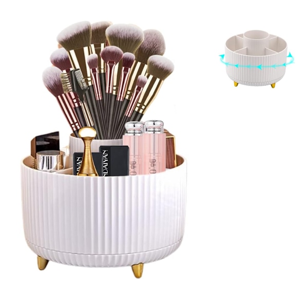 Stor opbevaringsboks til makeupbørster, med 5 rum til roterende børsteholder, pladsbesparende opbevaringsboks egnet til makeupbord