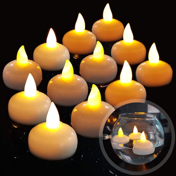 BR-Vie 12 LED Flameless Floating Candle, Waterproof Battery Flickering LED Tea Lights Float on Water for Wedding, Party, Center D Sunmostar