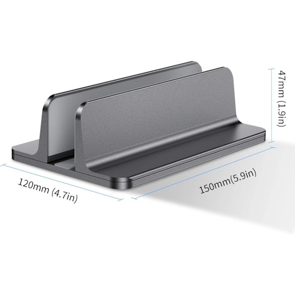 Grå - Vertikal Laptop Stand, Justerbart Aluminium Stativ til MacBook Pro/Air, iPad, HP, Lenovo, Tablets og Andre Bærbare Computere - 1 stk