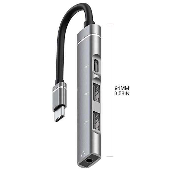 Type-C-telakointiasema 3,5 mm:n liittimeen USB2.0 TypeC HUB 4-in-1-jakaja USB C -sovitin UDisk-näppäimistölle, harmaa