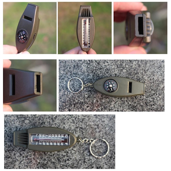 4 stk 4 i 1 nødfløjte med kompas, termometer, forstørrelsesglas, bærbar overlevelsesmultiværktøj til udendørs vandreture, camping og fiskeri