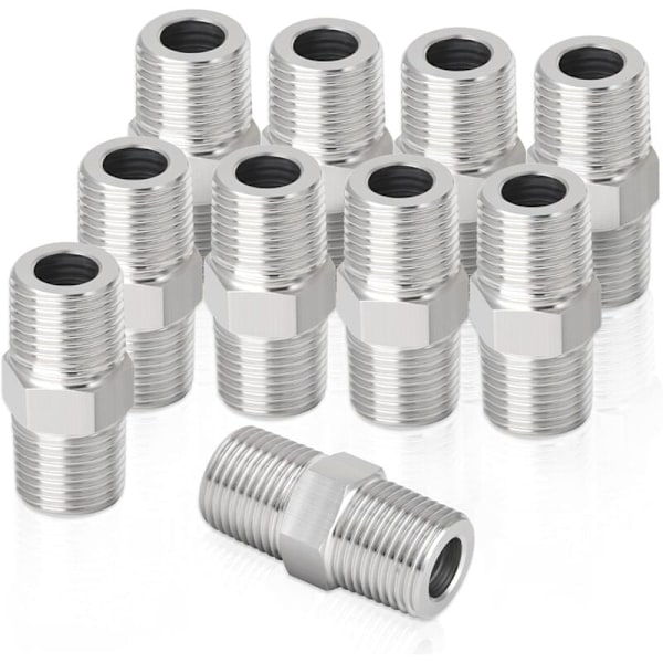 10 stk Rustfritt Stål 304 Hex Nippler 1/4\" Hann til 1/4\" Hann BSP Rørtilbehør KLB