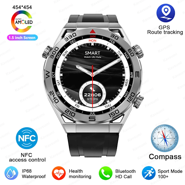 Ny NFC Smartwatch Herre Smart Bluetooth Opkald Sport GPS Track Smartwatch Dame Puls EKG PPG Smartwatch Til Android ios Sølv