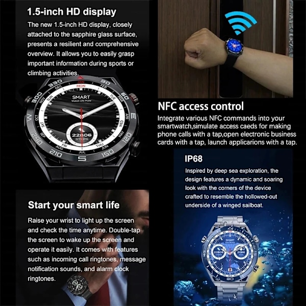 Ny NFC Smartklocka Herr Smart Bluetooth Samtal Sport GPS Spårning Smartwatch Dam Puls EKG PPG Smartklocka För Android ios Silver