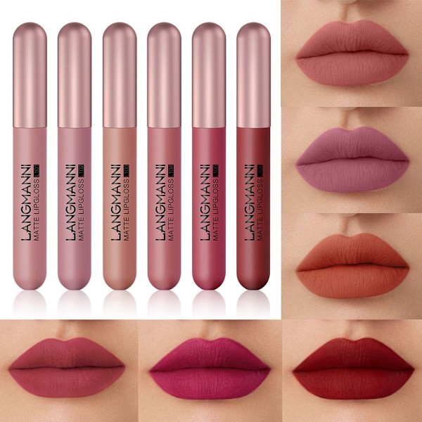 6 Farver Lip Gloss Mat Flydende Læbestift Makeup Langvarig Vandfast