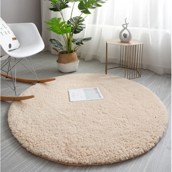 Round beige bath mat? 60 cm (Light camel), Plain soft lamb