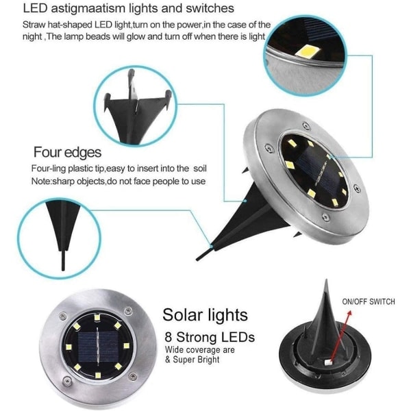 Utendørs solcellelamper 8 LED Solcelle Hagegulvlampe Utendørs Gulvlampe Hagelamper IP65 (8 Varmt Hvit)