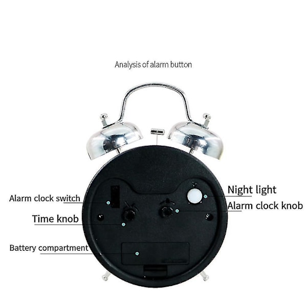 Vækkeur til soveværelset, analogt vækkeur i metal, sovesal dekoration Bordur A