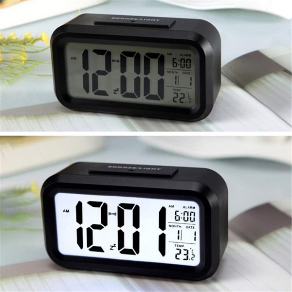 Digital Väckarklocka LED Bakgrundsbelysning Tyst Snooze Skrivbordskalender Elektronisk Tårtformad Skrivbordsklocka (Svart)