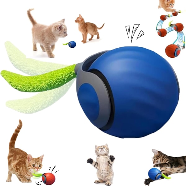 Speedy Tail 2.0 Kattleksak, Speedy Tail Kattleksak, Interaktiv Kattleksaksboll, Smarta Kattleksaker Boll, Två Hastighetsjusteringar, med Svans (Blå)