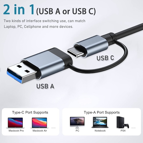 USB-hubb 3.0 med 7 portar, VIENON Aluminium USB C till USB 3.0-hubb för MacBook, Mac Pro/Mini, iMac, PS4, PS5, Surface Pro, Flash Drive, Samsung