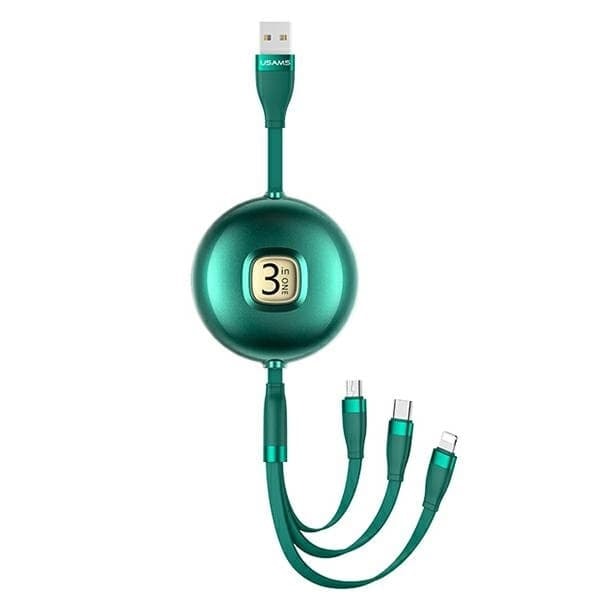 USAMS U69 3-i-1 kabel 1m grön/grön (Lightning/microUSB/USB-C) SJ508USB03 (US-SJ508)