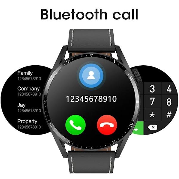 Ny Smartklokke Herre Android GT3 IP68 Vanntett NFC Smartklokke Trådløs Lading Bluetooth Ring Herreklokke for Svart L