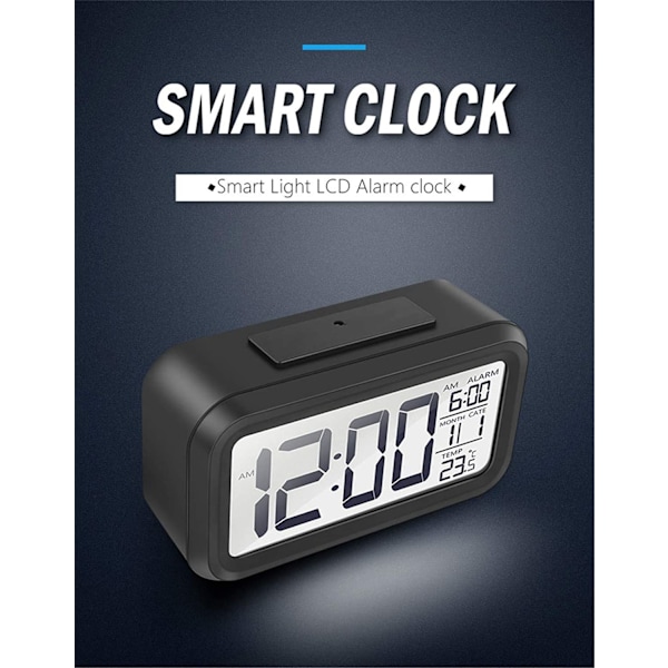 Digital Väckarklocka LED Bakgrundsbelysning Tyst Snooze Skrivbordskalender Elektronisk Tårtformad Skrivbordsklocka (Svart)
